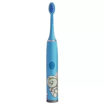 Kiddyz Escova de dentes elétrica sónica T1 para crianças 3-12 anos, recarregável USB, 2 cabeças de escova, azul
