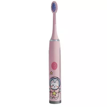 Kiddyz Escova de dentes elétrica sónica T1 para crianças 3-12 anos, recarregável USB, 2 cabeças de escova, rosa