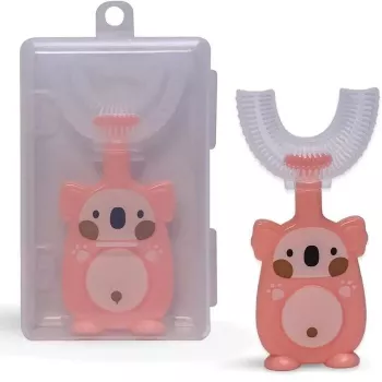 Kiddyz Escova de dentes elétrica U1 para crianças 2-6 anos, cerdas de silicone macias em forma de U, estojo à prova de pó, rosa