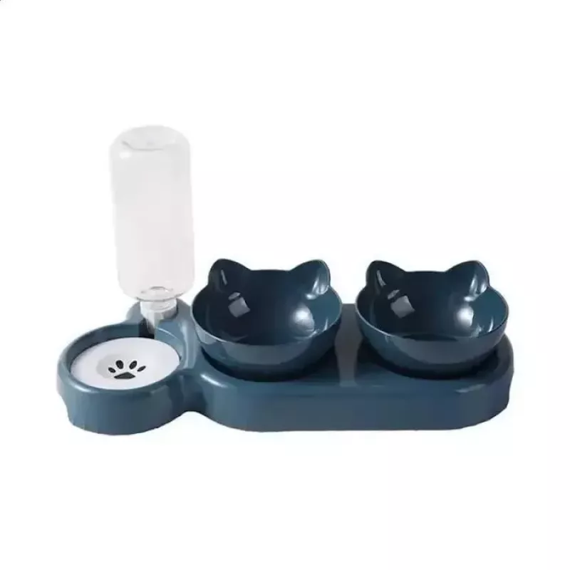 iLike estação de alimentação para gatos e cães 40x22 cm com dispensador automático de água de 500 ml + 2 taças
