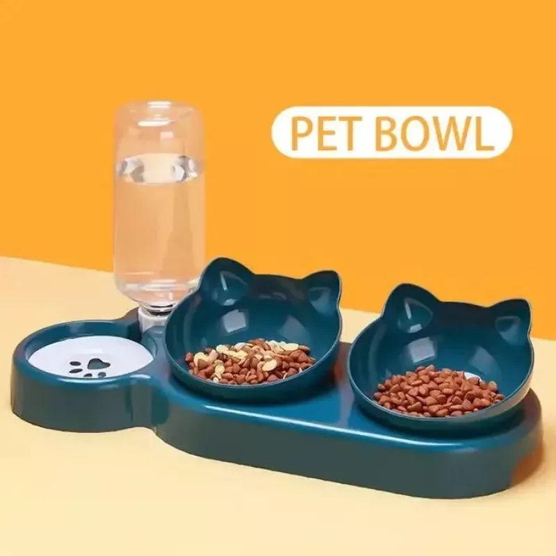 iLike estação de alimentação para gatos e cães 40x22 cm com dispensador automático de água de 500 ml + 2 taças