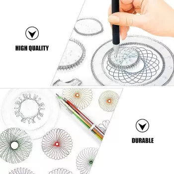 iLike Conjunto de régua espiral de desenho de 28 peças incl. engrenagens, canetas, papel A4, instruções, plástico ABS