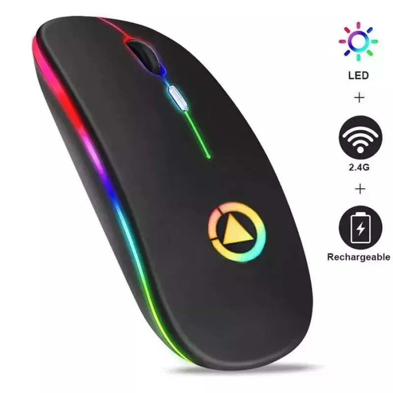 GameBox Rato sem fios MR12 com iluminação RGB, clique silencioso, recarregável USB, design ergonómico, preto