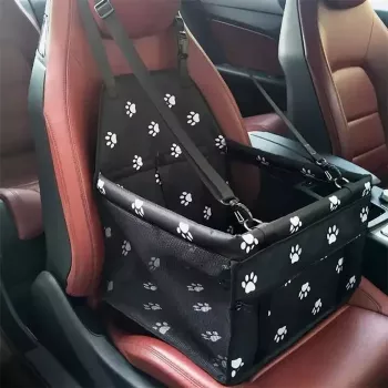 iLike Transportadora pequena para cães e gatos para viagens de carro, impermeável e dobrável, padrão de pegadas preto