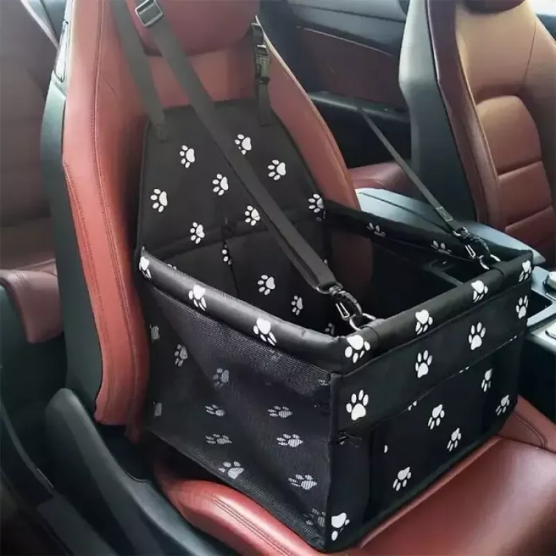 iLike Transportadora pequena para cães e gatos para viagens de carro, impermeável e dobrável, padrão de pegadas preto