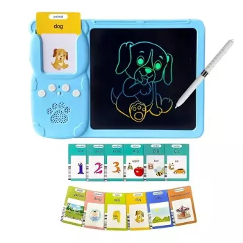 Kiddyz Tablet de aprendizagem com 112 cartões falantes e tablet de escrita LCD 8,5 polegadas, brinquedo educativo recarregável USB para crianças de 3-8 anos