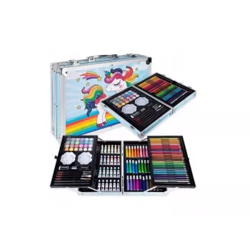 iLike Conjunto de Arte de Papelaria para Crianças 145pcs Kit de Desenho Criativo Estojo Azul Kiddyz KIDD-ART-145B-BL