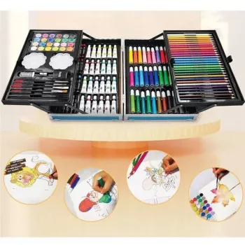 iLike Conjunto de Arte de Papelaria para Crianças 145pcs Kit de Desenho Criativo Estojo Rosa