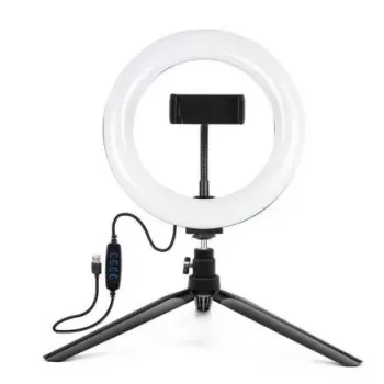 Elight ST6-5 16cm 10W Anel de Luz LED com Suporte para Telemóvel + Tripé de Metal 0,5m + Disparador Remoto BT Preto