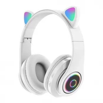 Bemi B39 Auscultador Bluetooth Sem Fios Gato para Crianças com Rádio FM, MP3, MicroSD e Telefonia - Branco