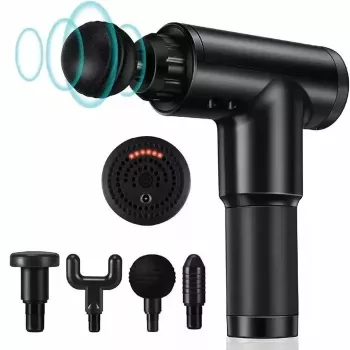 iLike GG Pistola de massagem muscular de fáscias portátil com vibração variável de 6 níveis + 3 acessórios preto