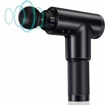 iLike GG Pistola de massagem muscular de fáscias portátil com vibração variável de 6 níveis + 3 acessórios preto