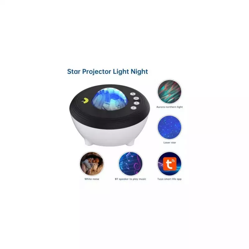 Elight J1 Projetor aurora com sons de ambiente e altifalante Bluetooth, controlo por aplicação Smart Wi-Fi Bluetooth, branco
