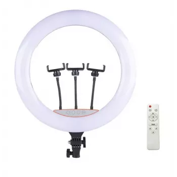 Elight SR18 Anel de luz LED 45cm com 3x suporte para smartphone + adaptador 220V + comando BT preto