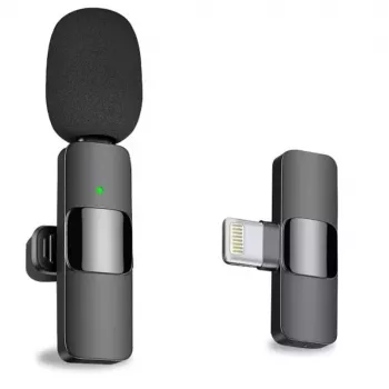 CP K9 Microfone com clipe sem fios Lightning para smartphone som nítido cancelamento de ruído (5,7x1,5cm) preto