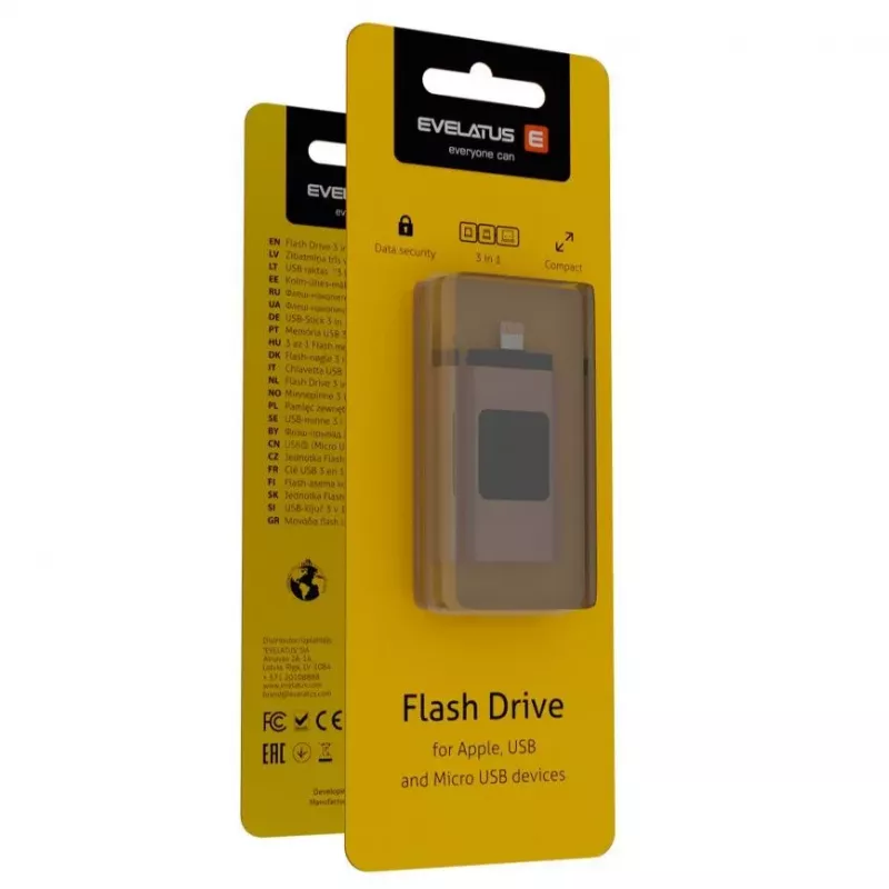 Evelatus Pen USB para Lightning 32GB 3em1 (USB, iPhone e Micro) dourada