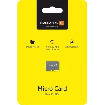 EVELATUS Cartão Micro SD Universal 16GB 3.0 EMC01 leitura 60MB/s escrita 20MB/s