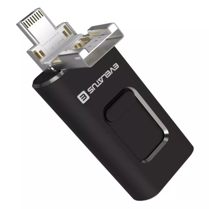 Evelatus Pen Drive USB 4em1 64GB EFD03 (USB, Micro, Type-C e iPhone) preta