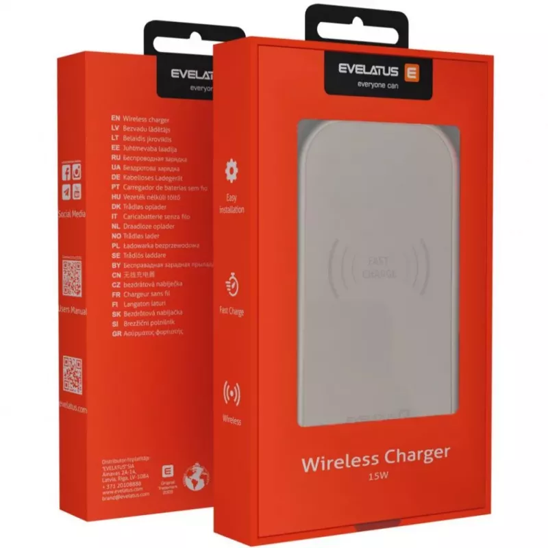 EVELATUS Carregador de secretária sem fios EWD01 branco