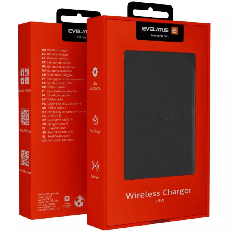 Evelatus Carregador de secretária sem fios universal EWD01 preto