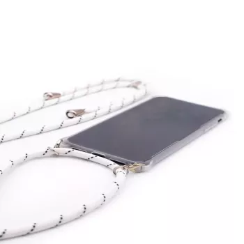 Evelatus Samsung Galaxy A70 Capa com cordão riscas brancas transparente com tampa traseira TPU