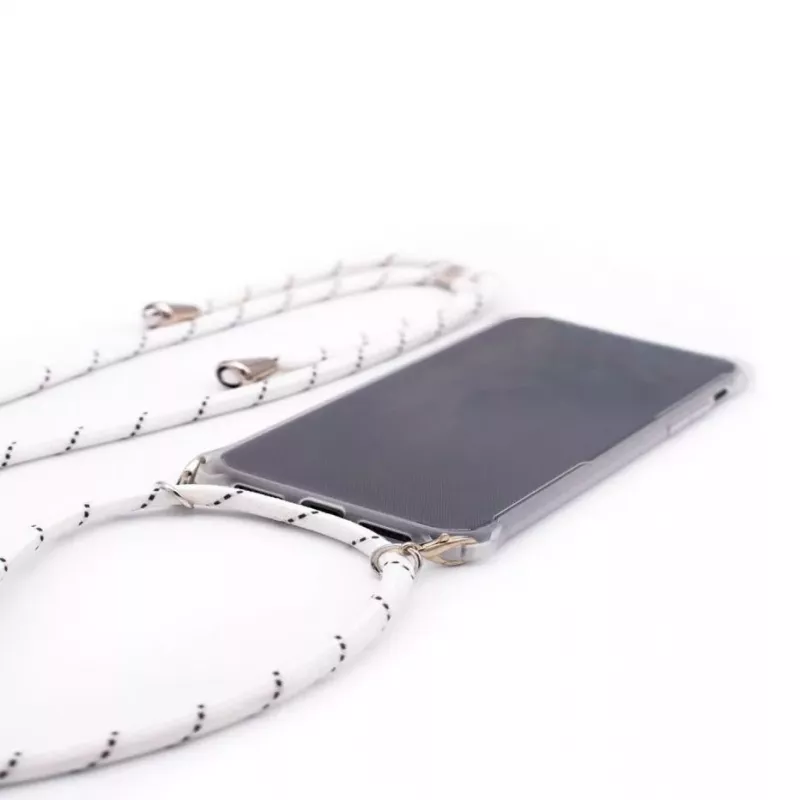 Evelatus Samsung Galaxy A70 Capa com cordão riscas brancas transparente com tampa traseira TPU