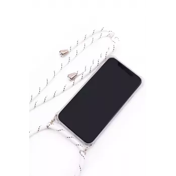 Evelatus Samsung Galaxy A70 Capa com cordão riscas brancas transparente com tampa traseira TPU