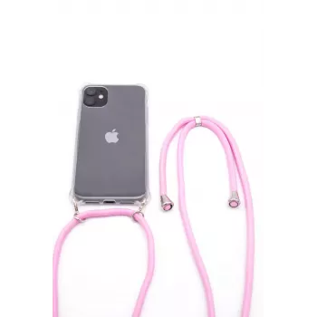EVELATUS Apple iPhone X/XS Capa com cordão riscas rosa transparente