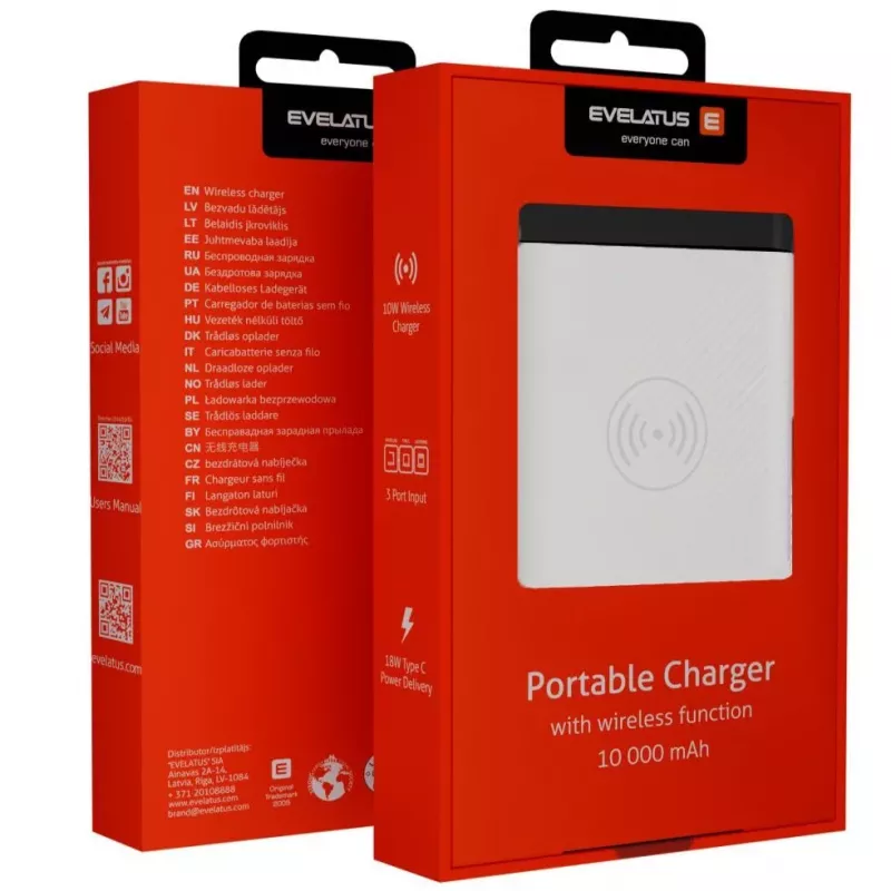 Power Bank Sem Fios EPB05 Evelatus 10000 mAh Branco