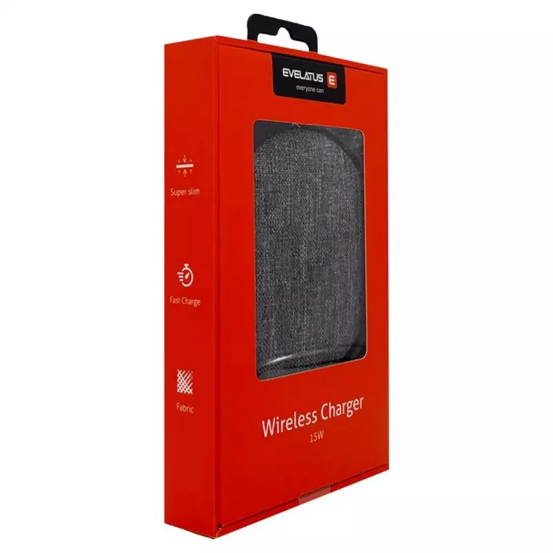 Evelatus carregador de secretária sem fios EWC04 tecido - base de carregamento Qi 10W
