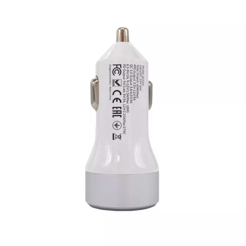 Evelatus Carregador rápido para automóvel QCC03, branco