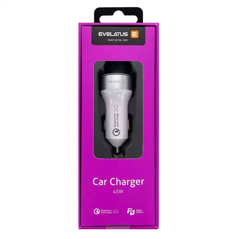Evelatus Carregador rápido para automóvel QCC03, branco