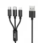 iLike Cabo de carregamento 3 em 1, USB-A para USB-C/Lightning/Micro USB, nylon entrelaçado, 1,2 m, Preto