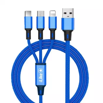 iLike Cabo de carregamento 3 em 1 CCI02 Azul