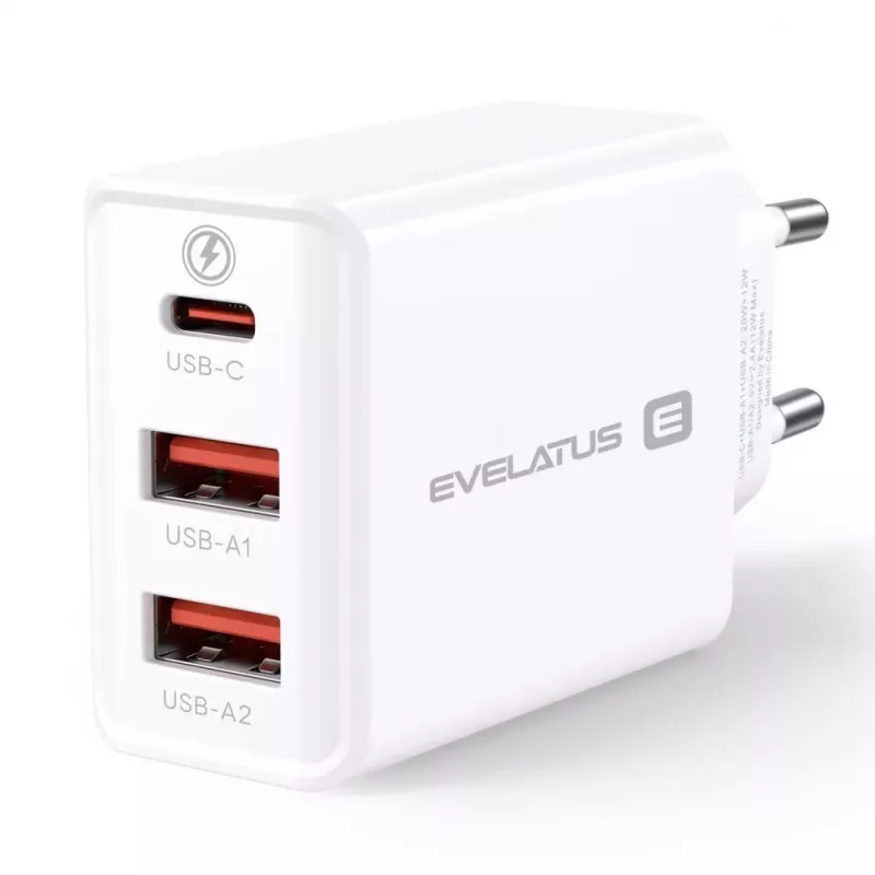 Evelatus Carregador de viagem ETC06 tomada EU 3 portas 32W USB-C / USB-A2 branco