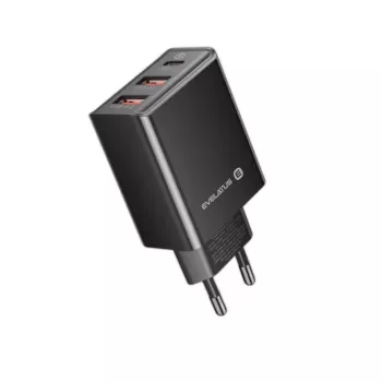 EVELATUS Carregador de viagem tomada EU 3 portas 32W USB-C / USB-A2 ETC06 preto