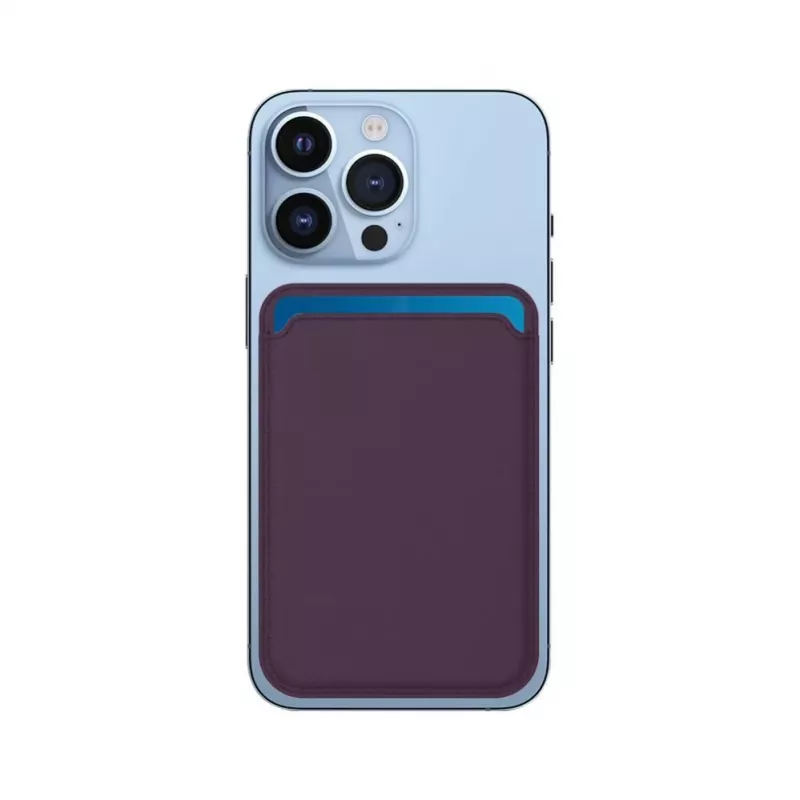 Carteira Evelatus universal para iPhone em pele genuína com MagSafe roxo escuro