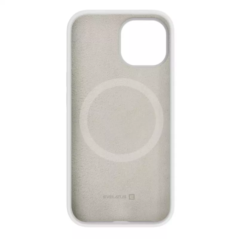 Capa de silicone Premium MagSafe Soft Touch Evelatus para Apple iPhone 15 branca