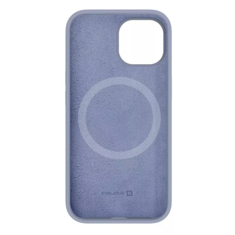 Capa de silicone Premium MagSafe Soft Touch Evelatus para Apple iPhone 15 cinzento lavanda