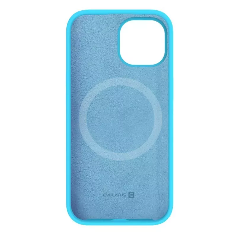 Capa de silicone Premium MagSafe Soft Touch Evelatus para Apple iPhone 15 azul ciano