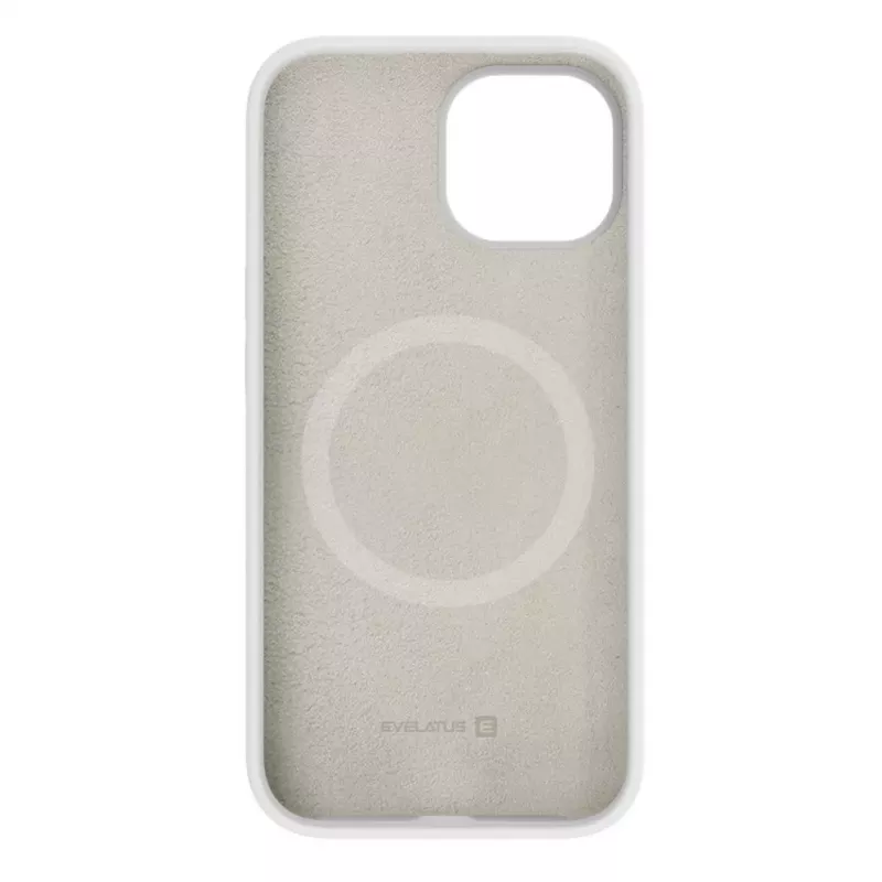 Capa de silicone Premium MagSafe Soft Touch Evelatus para Apple iPhone 15 Plus branca