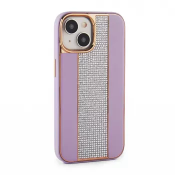 iLike Capa com diamantes e pele para Apple iPhone 15 rosa areia