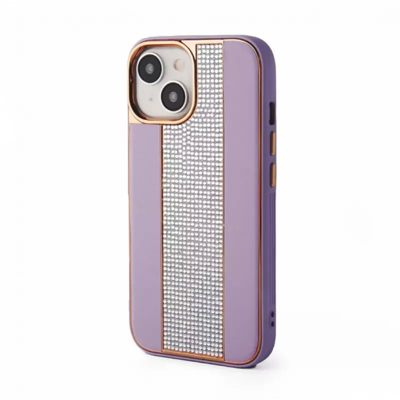 iLike Capa com diamantes e pele para Apple iPhone 15 rosa areia