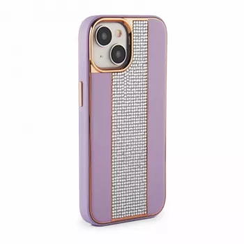 iLike Capa com diamantes e pele para Apple iPhone 15 rosa areia