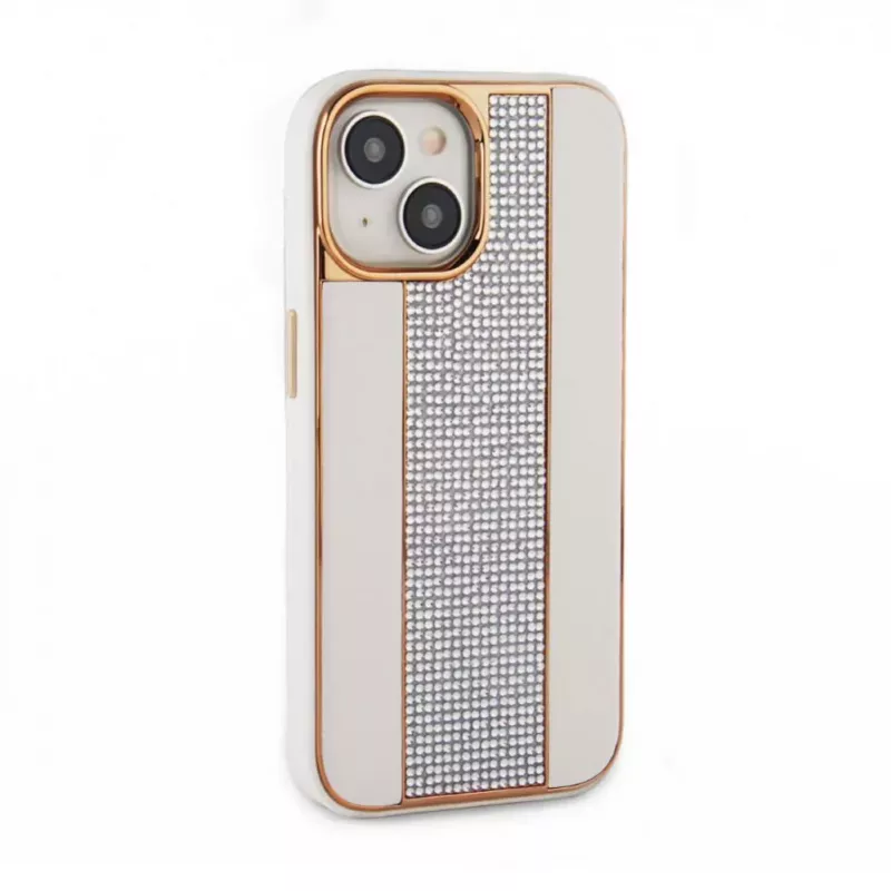 iLike Capa com diamantes e pele para Apple iPhone 15 branca