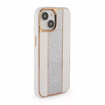 iLike Capa com diamantes e pele para Apple iPhone 15 branca