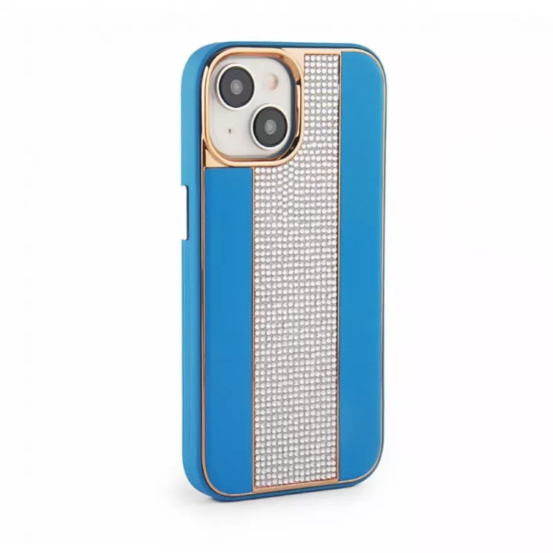 iLike Capa com diamantes e pele para Apple iPhone 15 azul