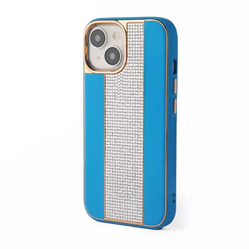 iLike Capa com diamantes e pele para Apple iPhone 15 azul