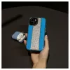 iLike Capa com diamantes e pele para Apple iPhone 15 azul