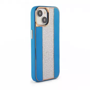 iLike Capa com diamantes e pele para Apple iPhone 15 azul